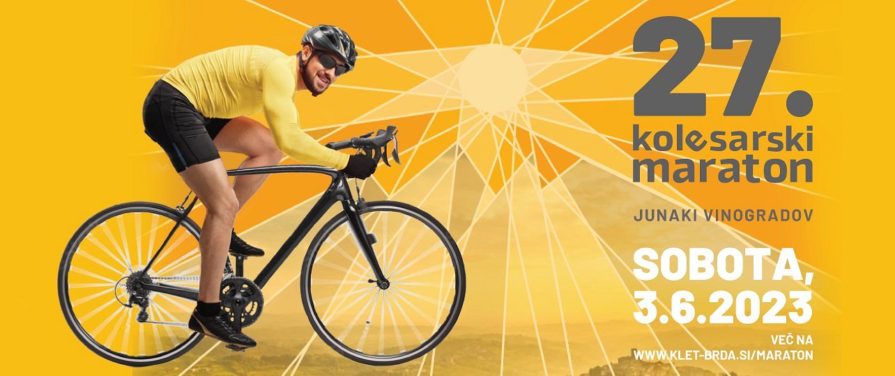Logotip prireditve Kolesarski maraton - Junaki vinogradov, prikazuje kolesarja na športnem kolesu.
